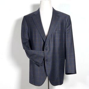 Peter Millar 100% Wool Blazer Jacket Mens Sz 50R Blue Check Plaid 2 Button